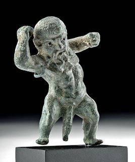 Roman Bronze Nude Ithyphallic Figure, Silvered Eyes