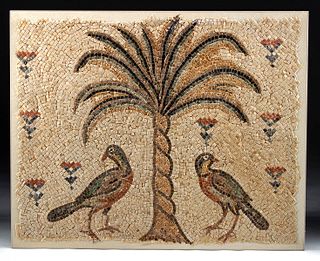 Roman Mosaic with Birds and Palm Tree