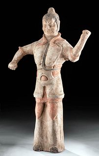Chinese Tang Dynasty Polychrome Warrior Figure w/ TL