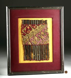 Framed Pachacamac Polychrome Textile Fragment w/ Birds