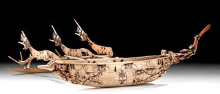 Large Early 20th C. Papua New Guinea Wood Canoe Model