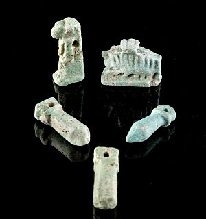 Group of 5 Egyptian Glazed Faience Amulets