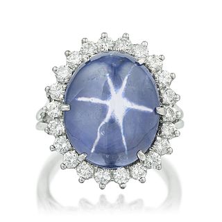 Star Sapphire and Diamond Ring