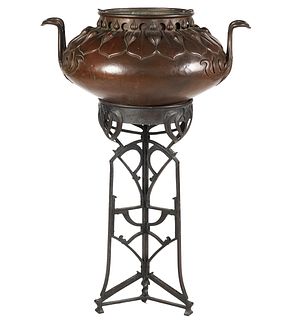 Monumental Copper Jardiniere with Iron Stand
