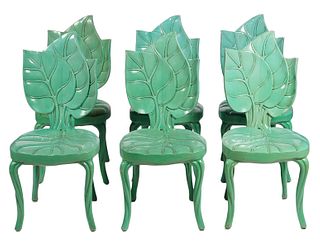 Six Hand Carved Bartolozzi & Maioli Leaf Chairs