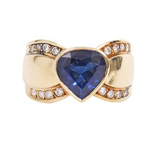 18K YG, Diamond & Sapphire Band Style Ring