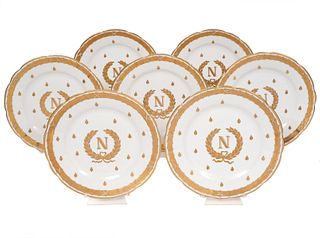 7 Napolean White Plates with Gold Crest