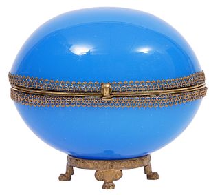 Large French Palais Royale Opaline Egg Form Box