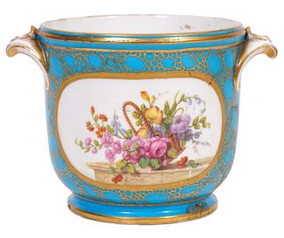 Sevres 18th C. Small Turquoise Cache Pot