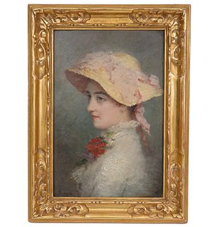 Small Signed American Oil Painting of Young Lady