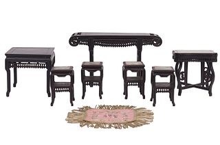 7 Chinese Miniature Carved Hardwood Tables