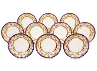 10 Dresden Gold Encrusted Dessert Plates