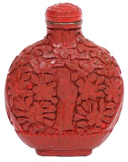 Antique Chinese Red Cinnabar Lacquer Snuff Bottle