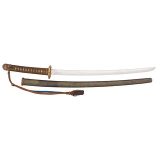 Shinto Japanese Samurai Sword (Wakizashi) Signed Tamba no Kami Yoshimichi in Gunto Mounts