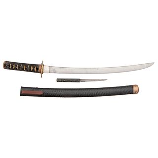 Japanese Samurai Sword (Wakizashi) with Hitatsura Hamon