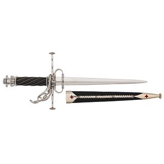 Large Quillon Dagger in Renaissance Style in Elaborate and Beautifully Forged Guard By Lloyd Hale