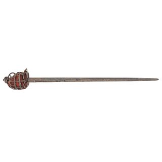 Fine and Rare English Basket Hilt Backsword with Ferrara Marked Blade and Finely File Decorated Basket