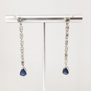 14K White Gold Sapphire & Diamond Drop Earrings
