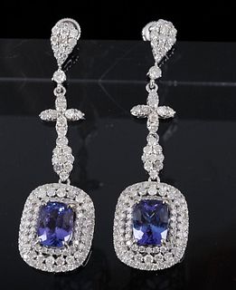 Tanzanite & Diamond 14K Gold Dangle Earrings