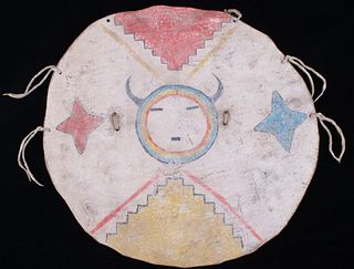 Pueblo Polychrome Painted Hide Shield c. 1890-1900