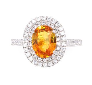 RARE Mandarin Sapphire & Diamond Platinum Ring