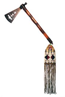 American Indian Triple Batwing Pipe Tomahawk 19th