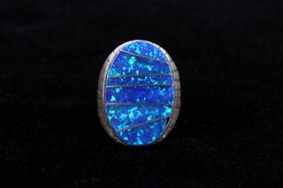 Navajo Wilbert Grey Blue Fire Opal Sterling Ring