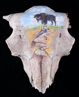 Fossilized MT Occidentalis Bison Skull w/ Painting