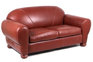 Western Genuine Red Leather Sofa