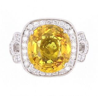 RARE Orange Yellow Sapphire & Diamond Ring