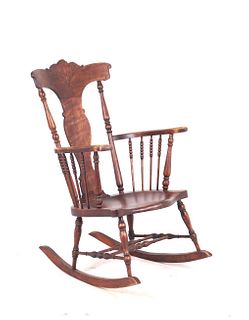 Early Turned Spindle Wooden Rocking Chair