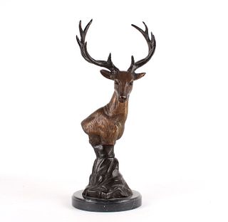 Bronze Stag Deer Head Sculpture on Marble Base