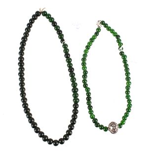 Chinese Peking Glass & Jade Bead Necklaces