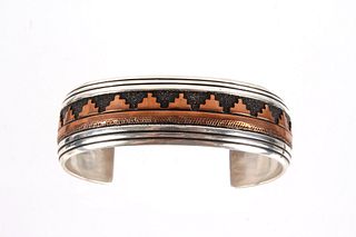 Navajo T&R Singer Sterling Copper Overlay Bracelet