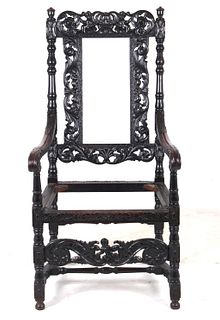 19th Century Flemish Style Carved Throne Chair