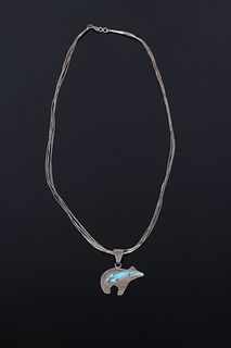 Navajo Sterling Bear with Turquoise Arrow Necklace