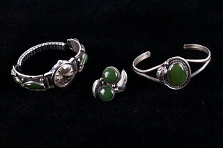 Navajo Jadeite & Silver Watch Ring & Bracelet