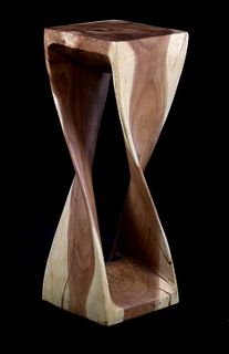 Mid-Century Modern Twist Carved Wood Pedestal
