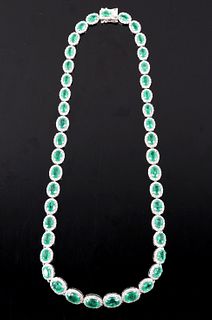 27.61ct Emerald & 7.73ct Diamond 14K Necklace