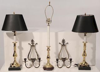 Pair Wall Sconces, Three Lamps