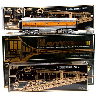O Gauge K-Line K2521 D&RGW F7 A-B-A and K4421 (6) Heavyweight Passenger cars in original boxes and shipping boxes