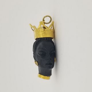 Italian 18K Gold & Ebony Blackamoor Carved Pendant