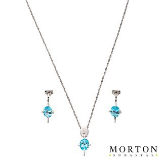 NECKLACE, PENDANT AND EARRINGS SET WITH TOPAZ. 18K WHITE GOLD