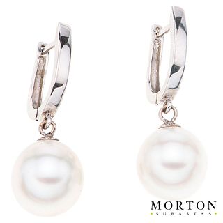 CULTURED PEARLS EARRINGS. 18K WHITE GOLD