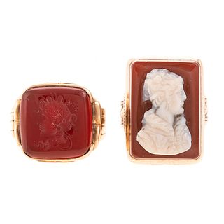 A Hardstone Cameo Ring & An Intaglio Ring in Gold