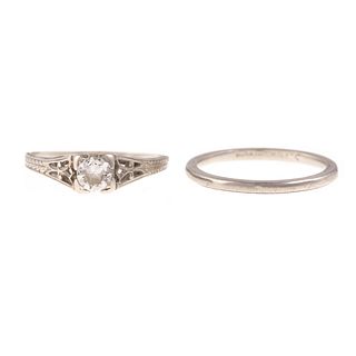 An Art Deco Diamond Wedding Ring Set in 18K