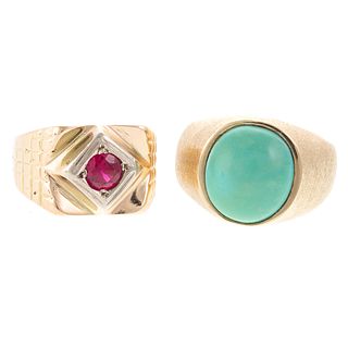Two Vintage Gemstone Rings in 14K Yellow Gold
