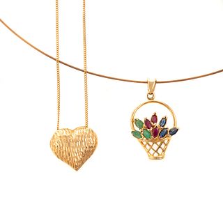 A Multi-Gemstone Pendant & Heart Pendant in Gold