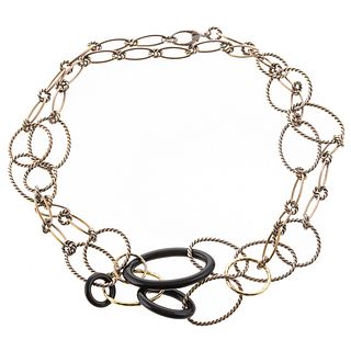 A David Yurman Sterling & 18K Long Chain Necklace