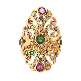 A Lady's 18K Emerald, Sapphire & Ruby Ring